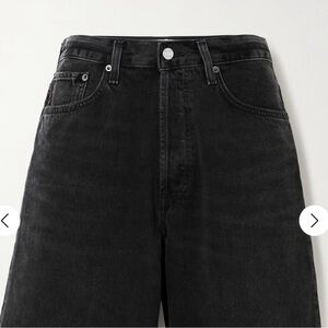 Agolde Black Jean Shorts with Frayed Hem